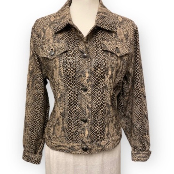 Reptile Snakeskin Print Jacket Amanda Smith Dresses Measures XL Brown Women’s - Picture 1 of 9